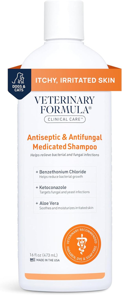 Clinical Care Antiseptic and Antifungal Medicated Shampoo for Dogs & Cats, 16Oz – Helps Alleviate Scaly, Greasy, Red Skin – Paraben, Dye, Soap-Free